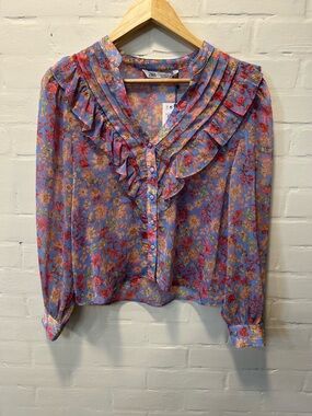 ZARA Floral Boho Ruffle Neck Sheet Blouse Size S